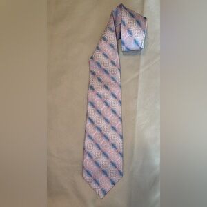 2/$35 Bruno Piattelli XL Handmade 100% Silk Pink Blue Geometric Floral Neck Tie